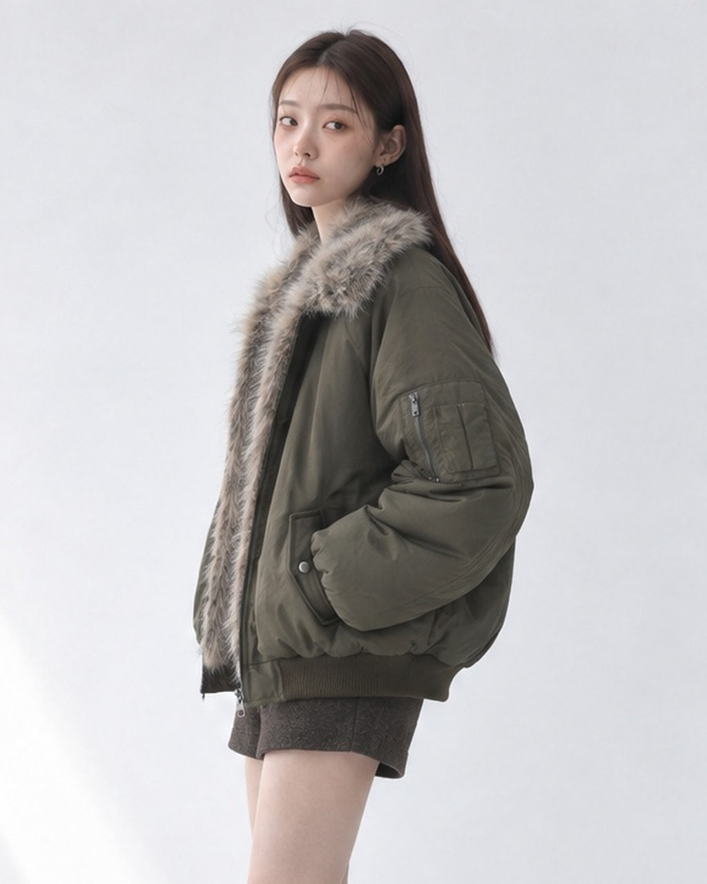 (UNISEX) Fur Trimming Quilted MA-1