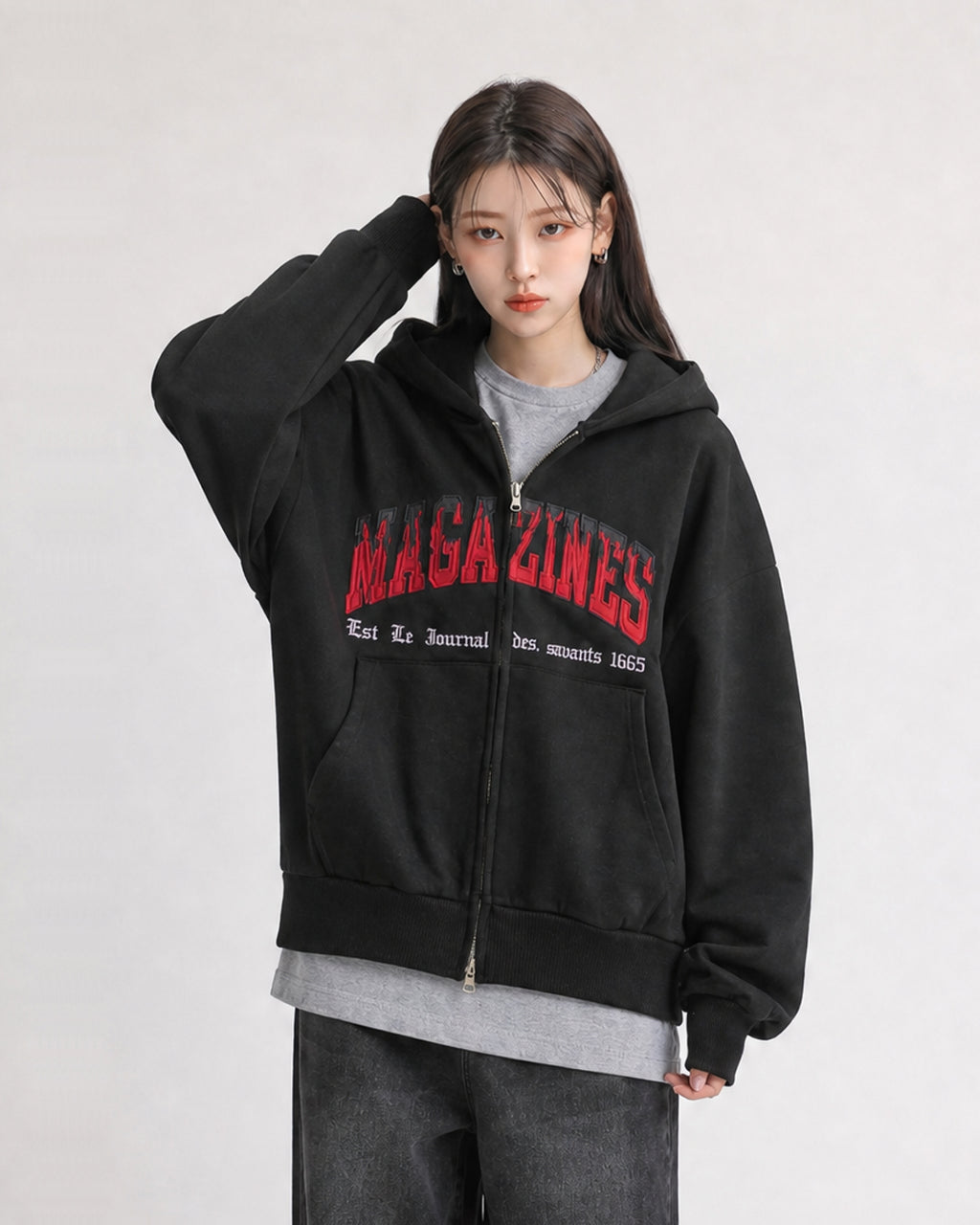 (UNISEX) Magazine Over Hood Zip-Up