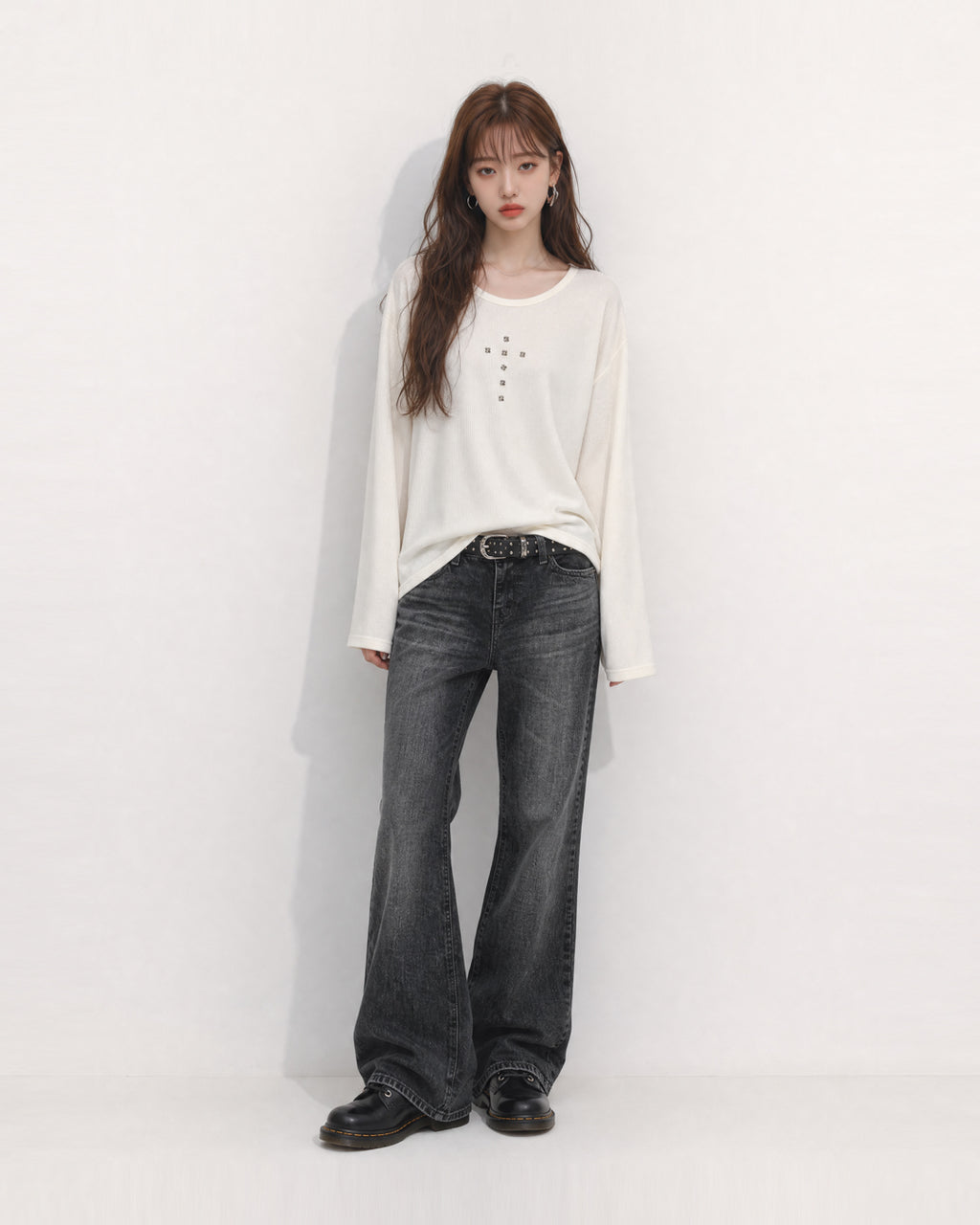 (UNISEX) Rivet Ribbed Long Sleeve