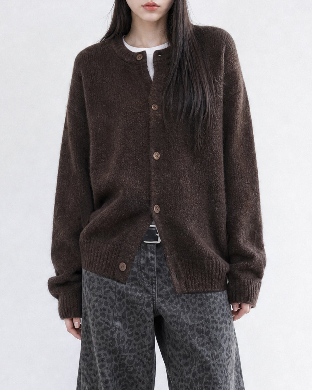 (UNISEX) Wool-mix Heavy Brush Knit Cardigan