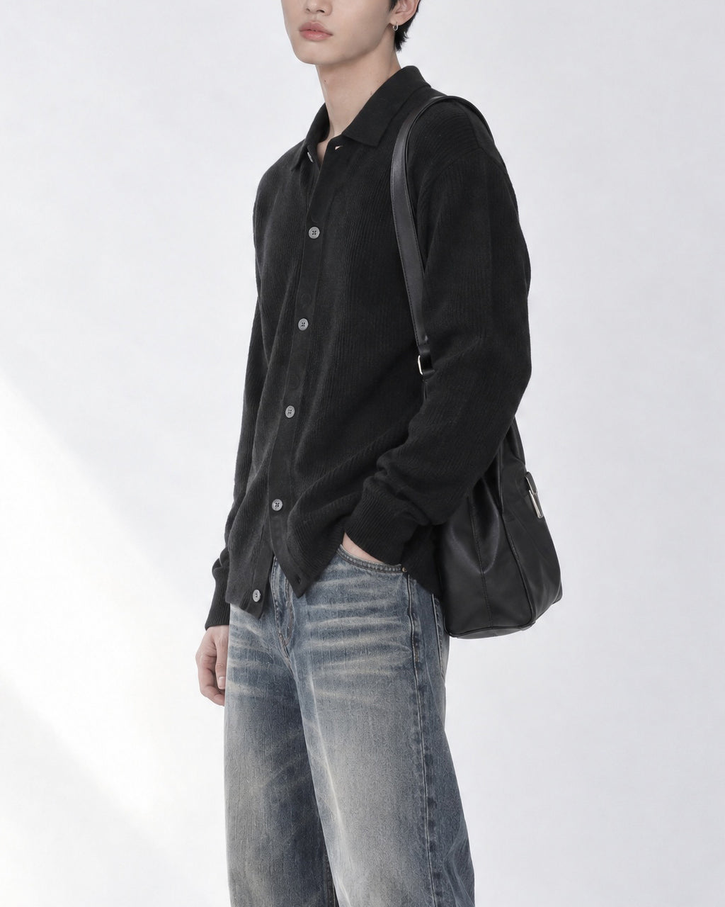 (UNISEX) Cashmere Like Soft Collar Cardigan