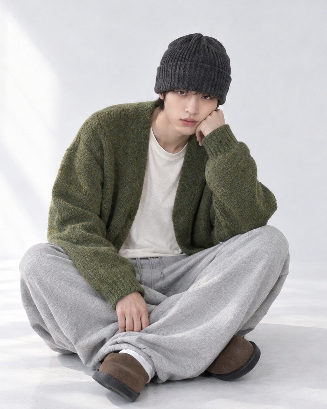 (UNISEX) Bulky Brush Wool Cardigan
