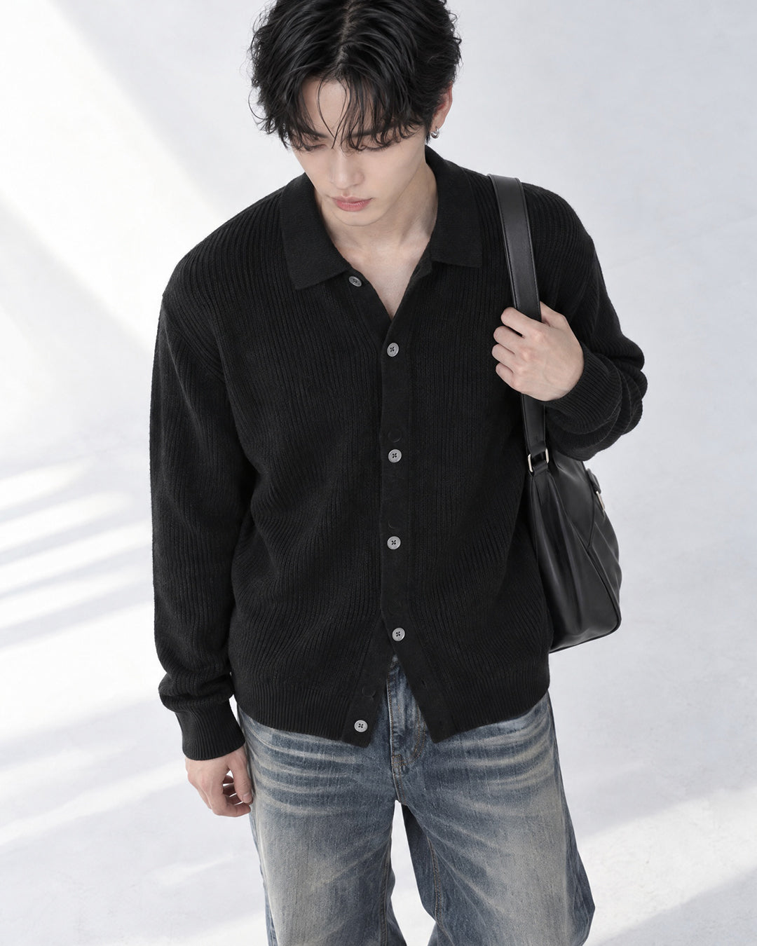 (UNISEX) Cashmere Like Soft Collar Cardigan