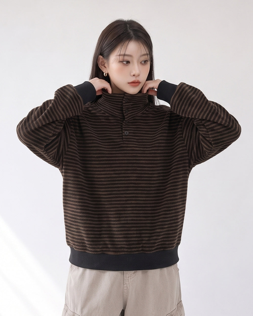 (UNISEX) 2Way Finger Hole Fleece Top