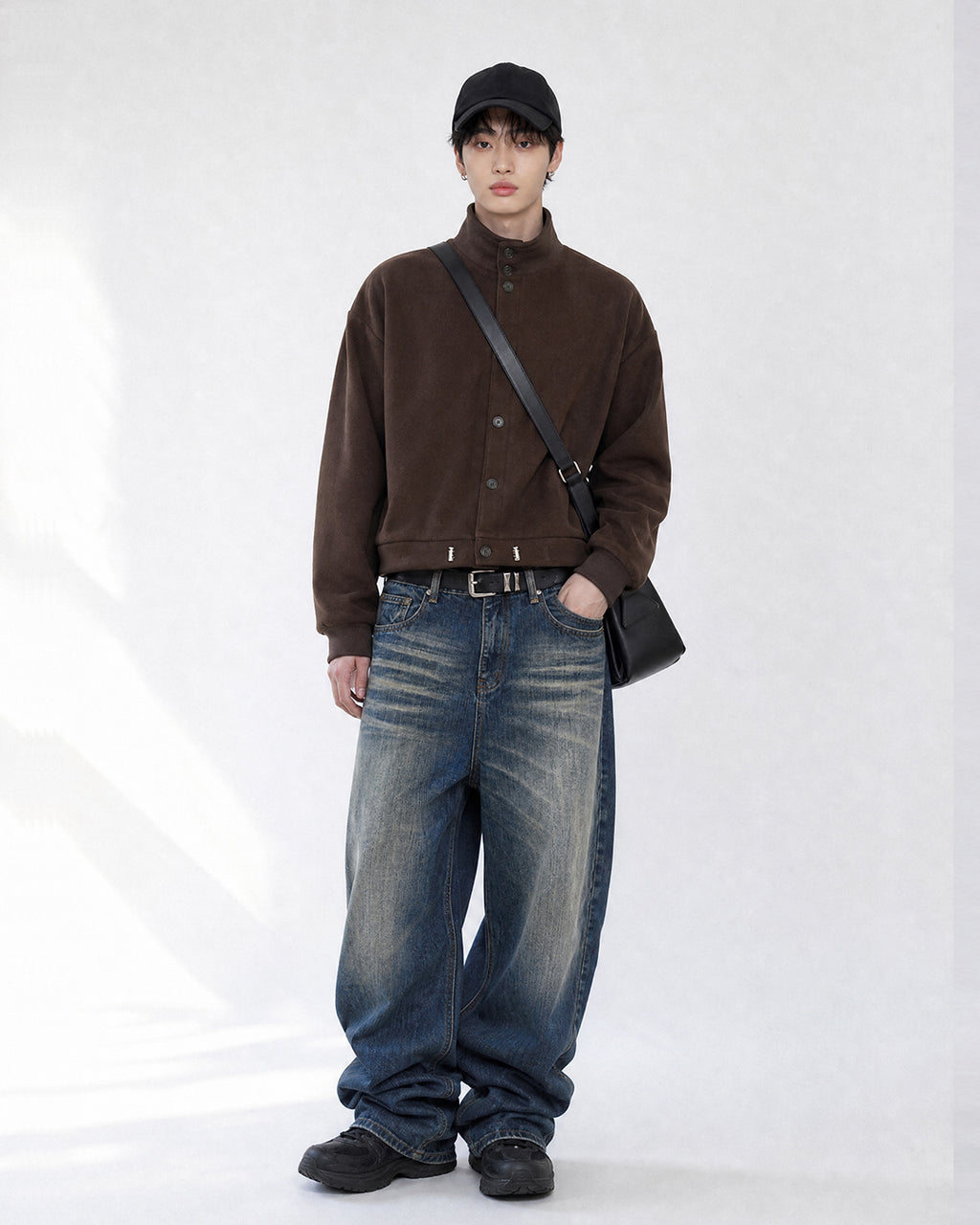 (UNISEX) Suede-Touch High Neck Cardigan