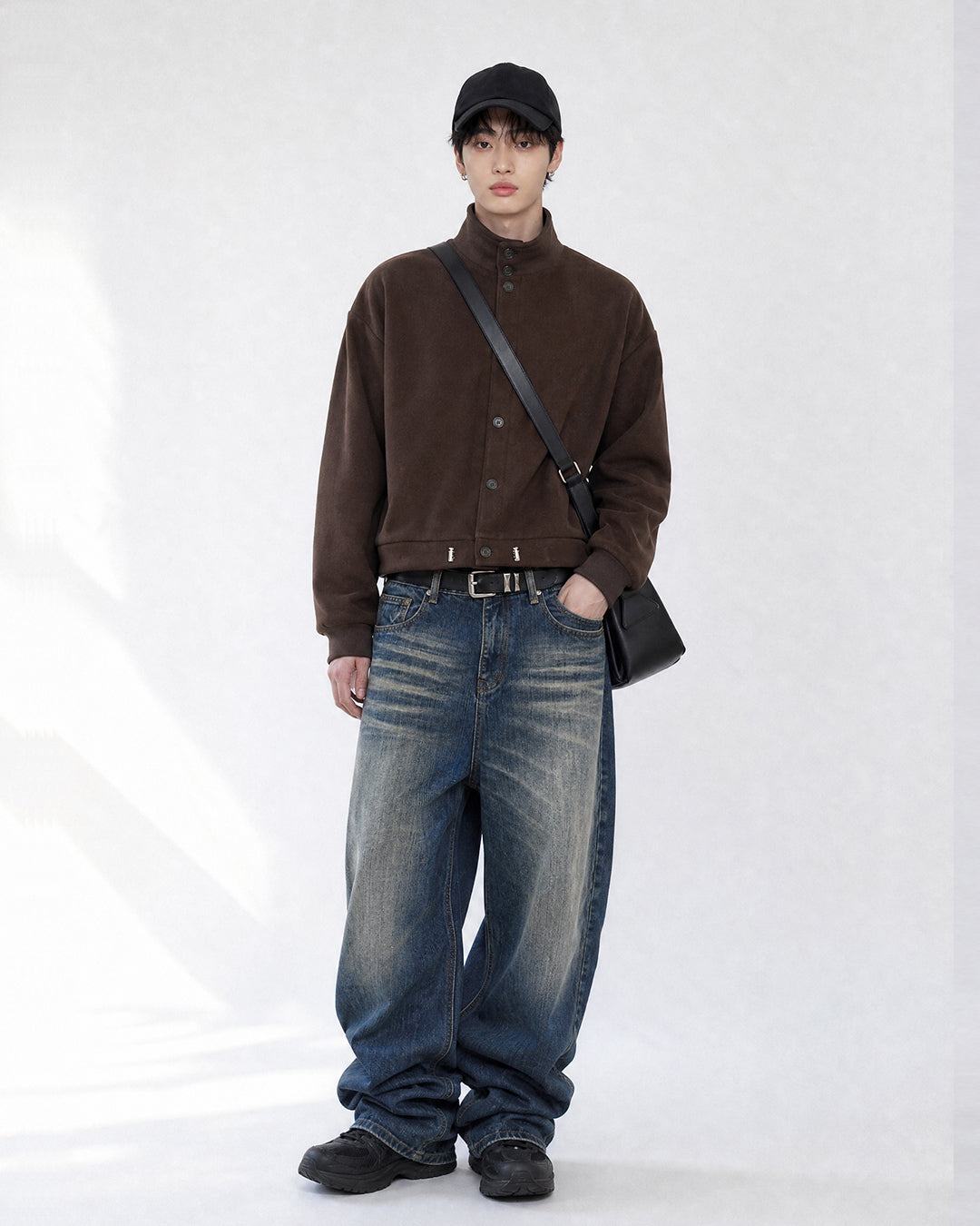 (UNISEX) Suede-Touch High Neck Cardigan