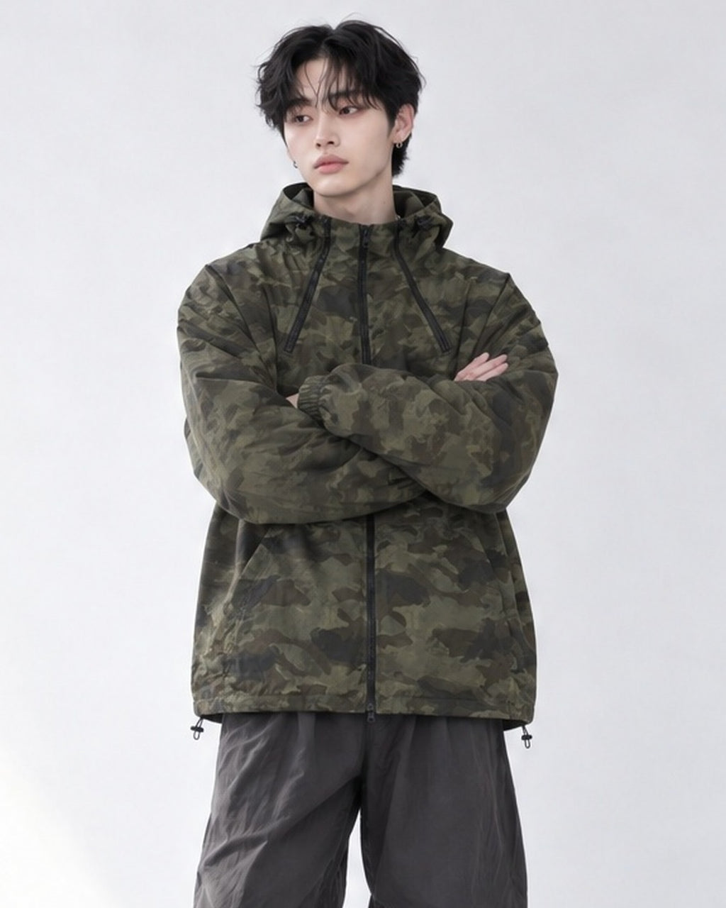 (UNISEX) Camo 3way Zip Hooded Jacket