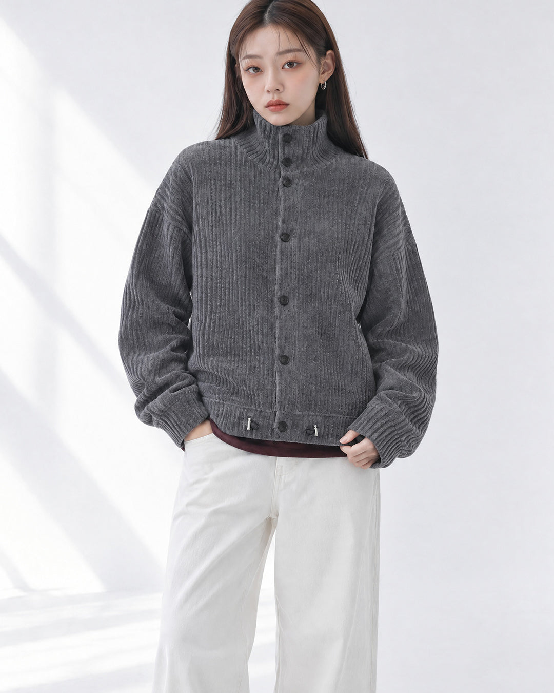 (UNISEX) Velour High Neck Cardigan