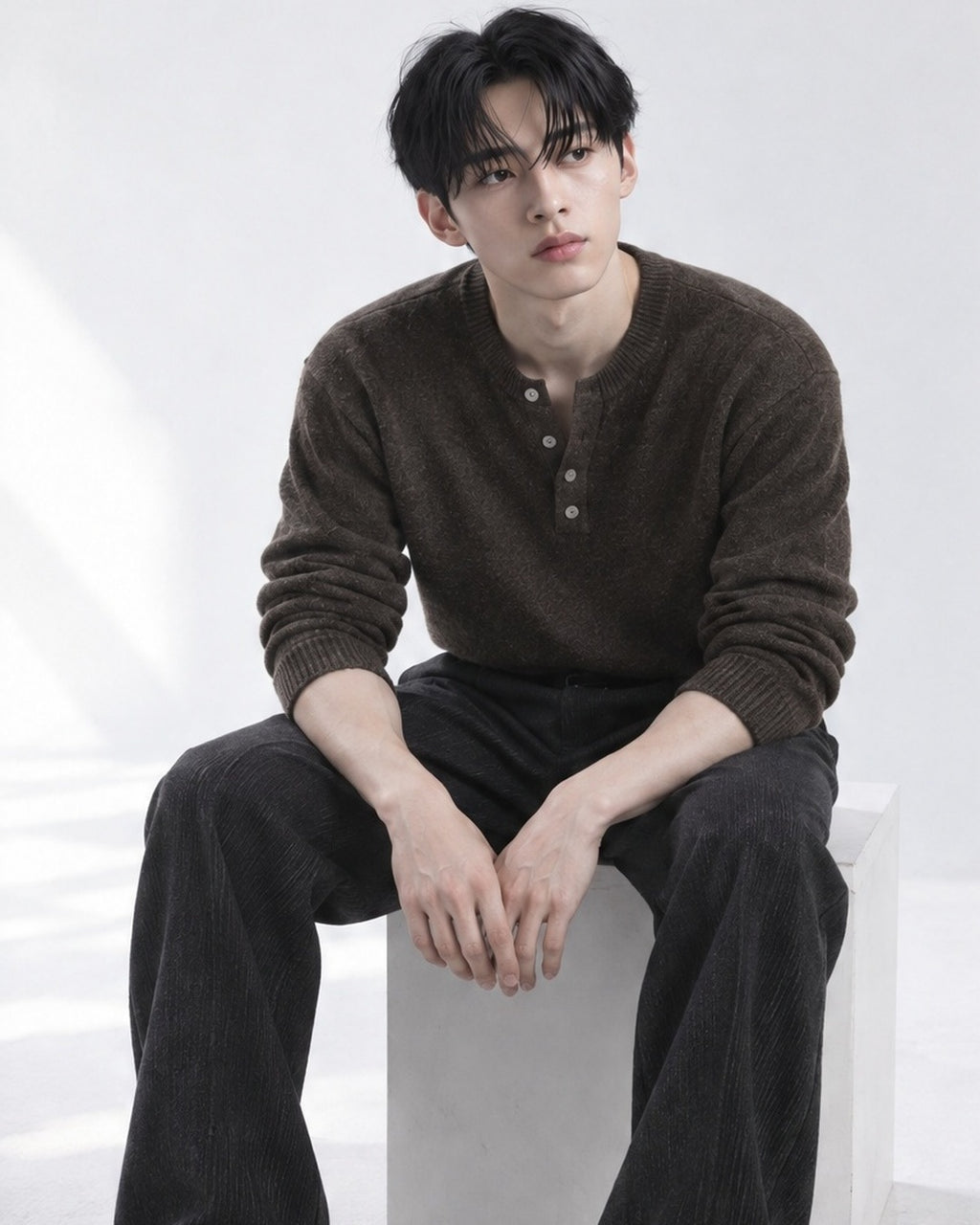 (UNISEX) Pone Henley Neck Wool Mix Knit