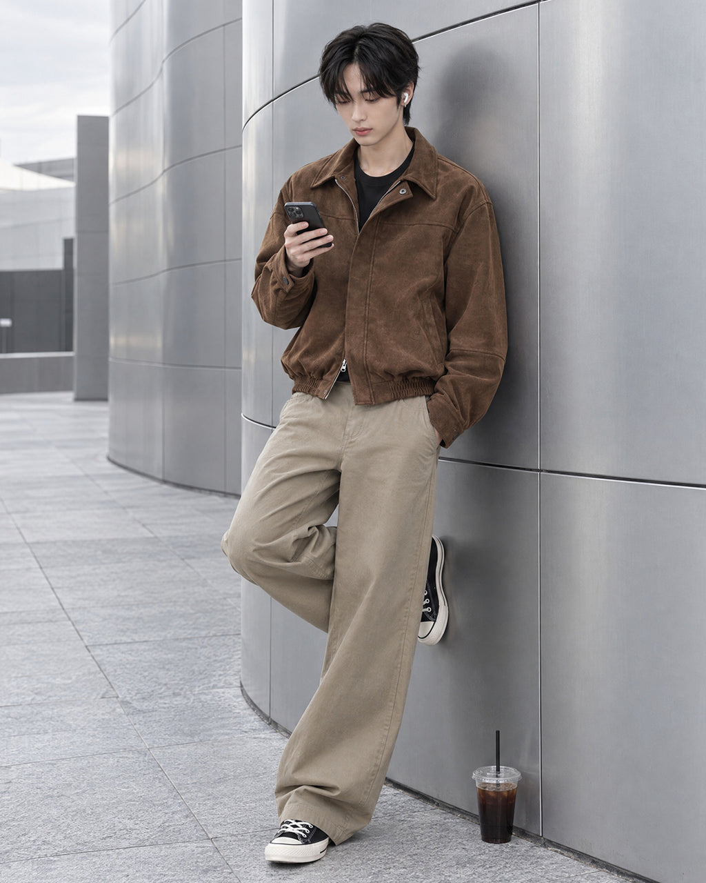 (UNISEX) Ar Paneled Suede Crop Jacket