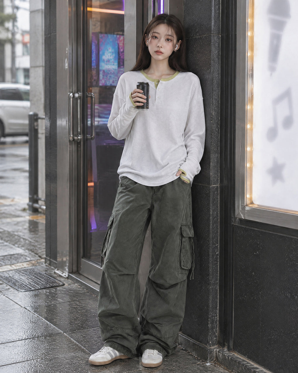 (UNISEX) Henley Neck Waffle Warmer Tee