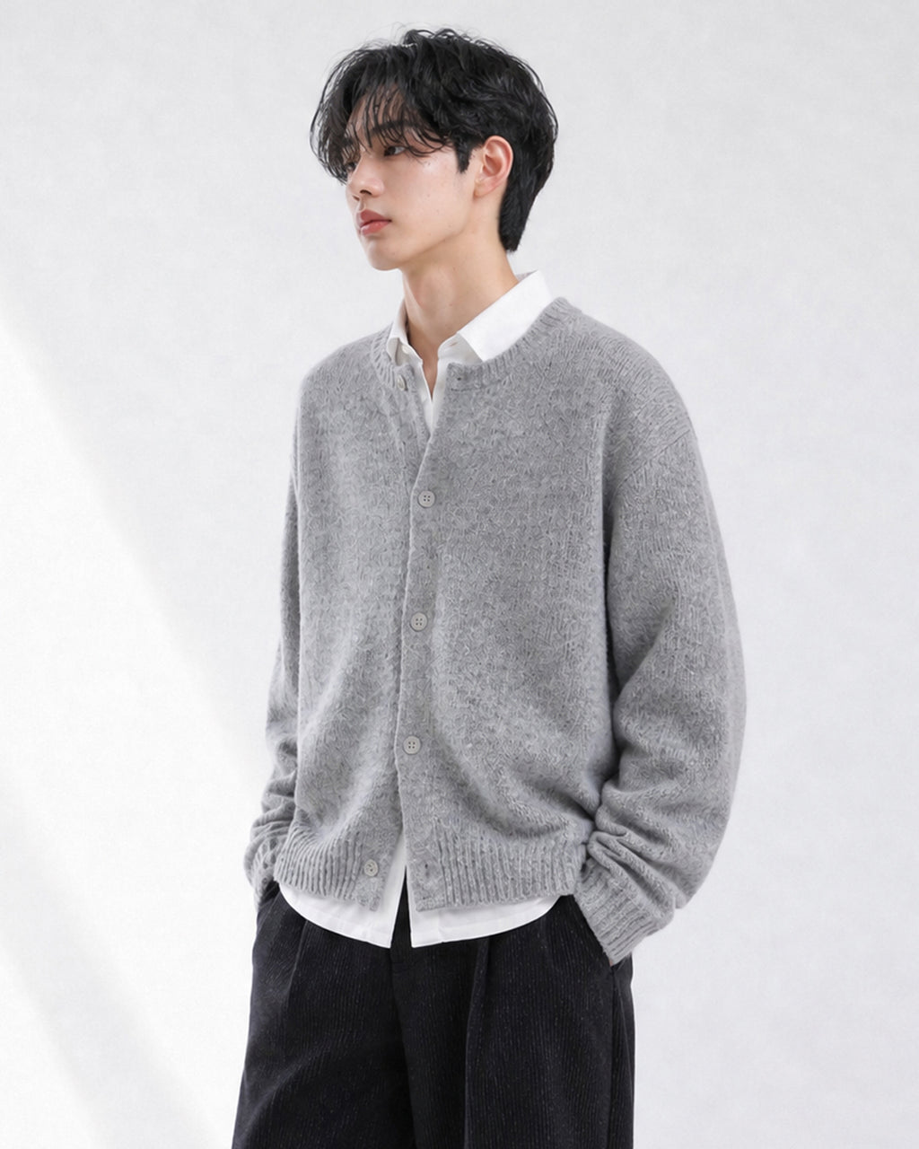 (UNISEX) Wool-mix Heavy Brush Knit Cardigan