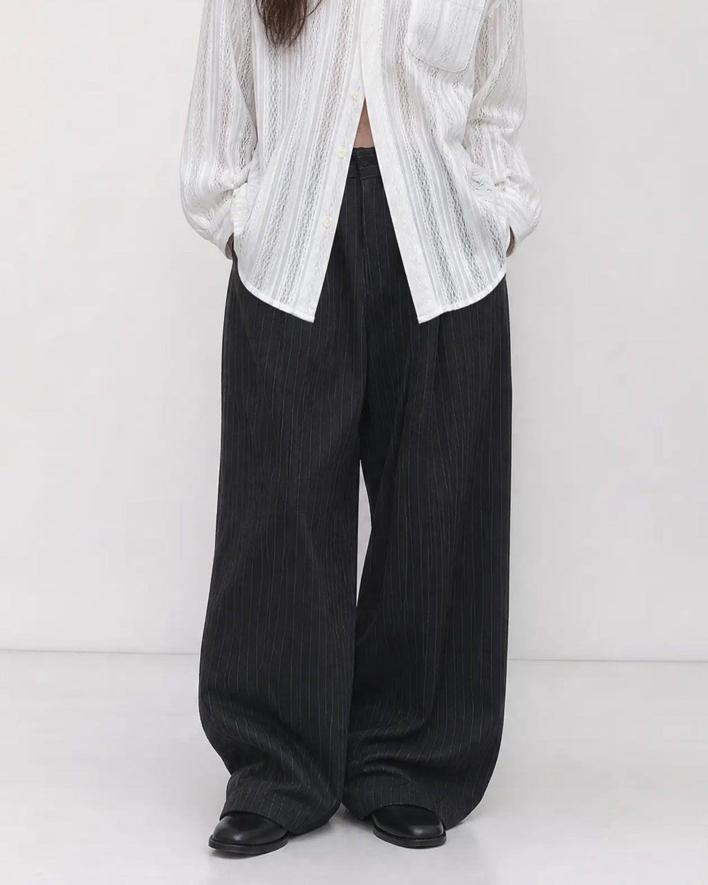 (UNISEX) Pintuck Stripe Wide Slacks