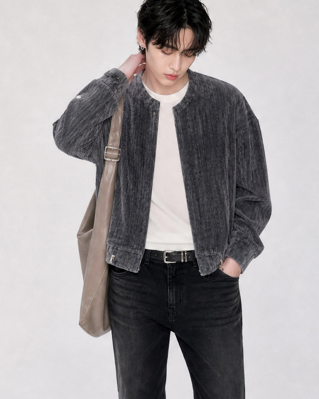 (UNISEX) Velour Crop Cardigan