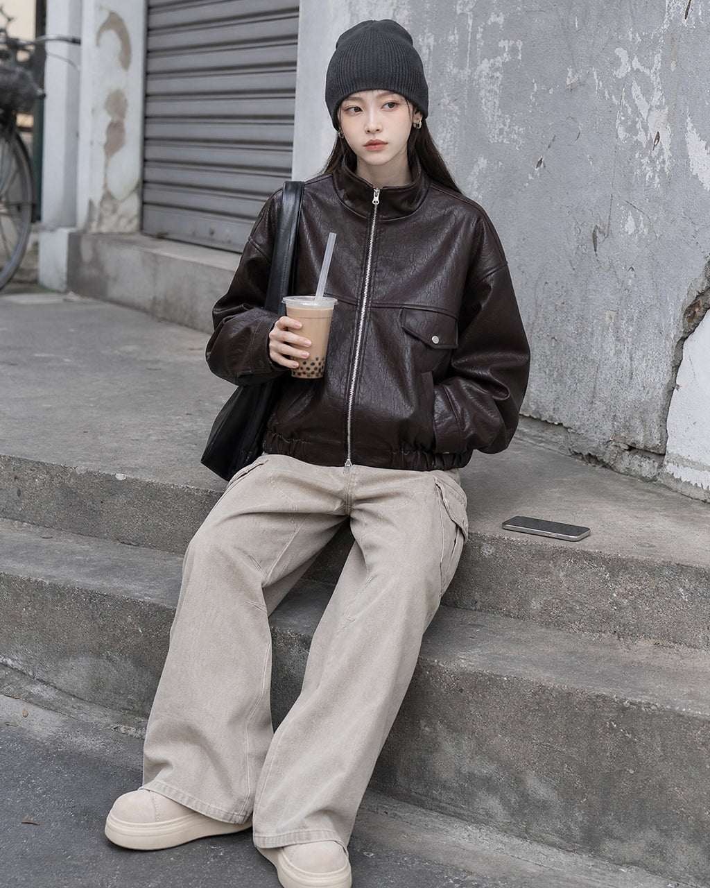 (UNISEX) Rush Crop Leather Jacket