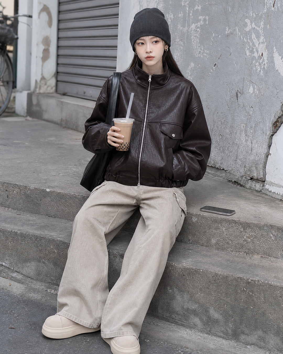 (UNISEX) Rush Crop Leather Jacket
