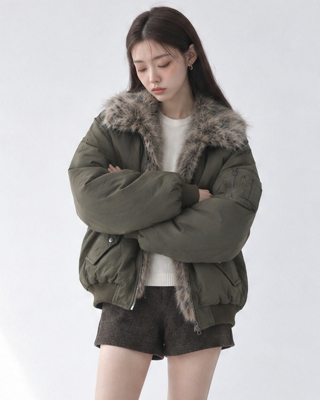 (UNISEX) Fur Trimming Quilted MA-1