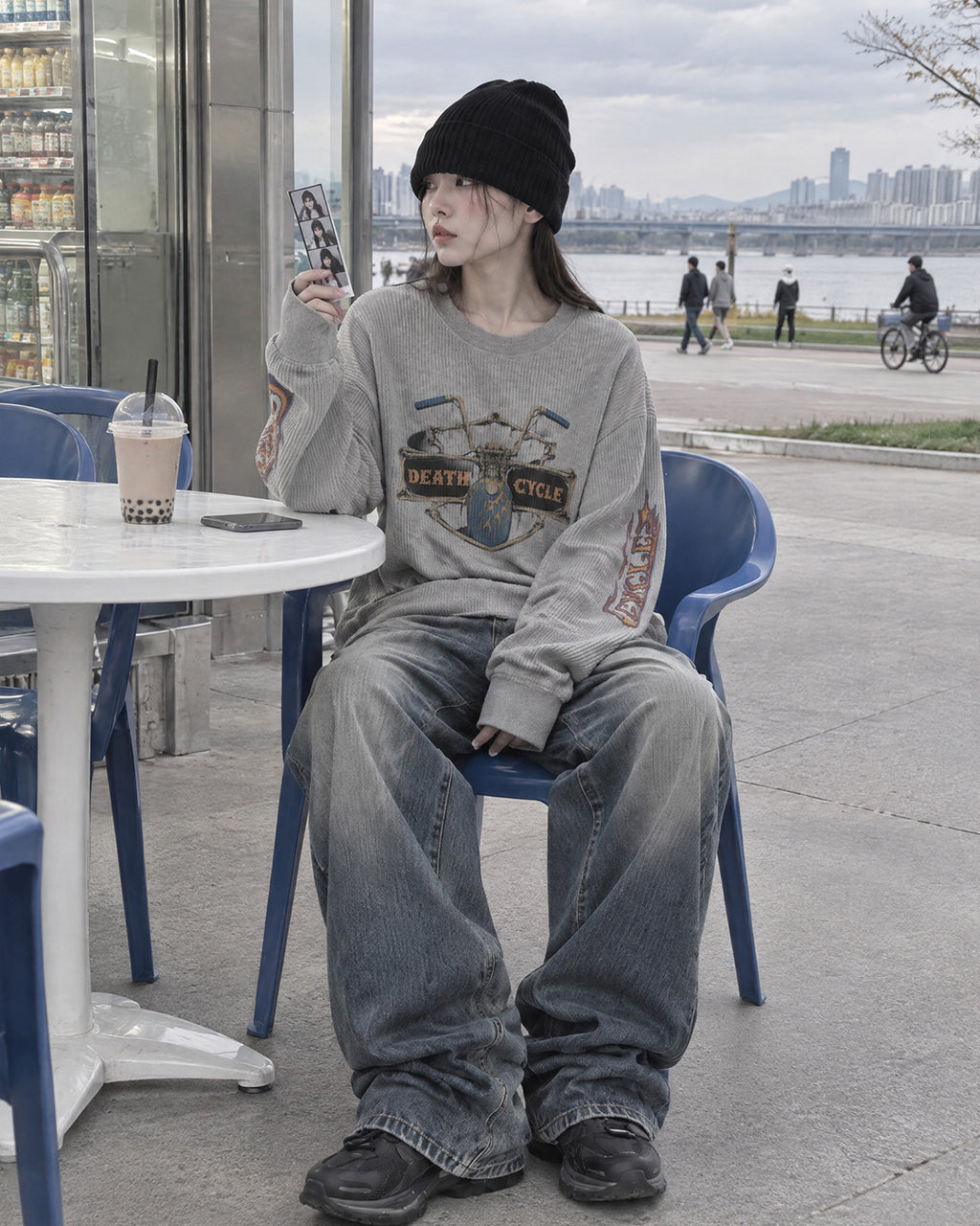 (UNISEX) Cycle Washed Waffle Long Sleeve