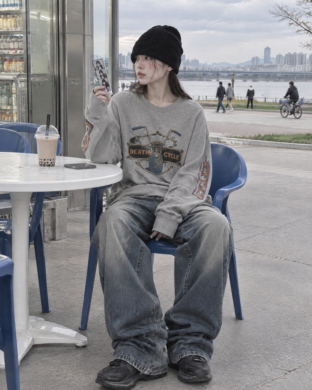(UNISEX) Cycle Washed Waffle Long Sleeve