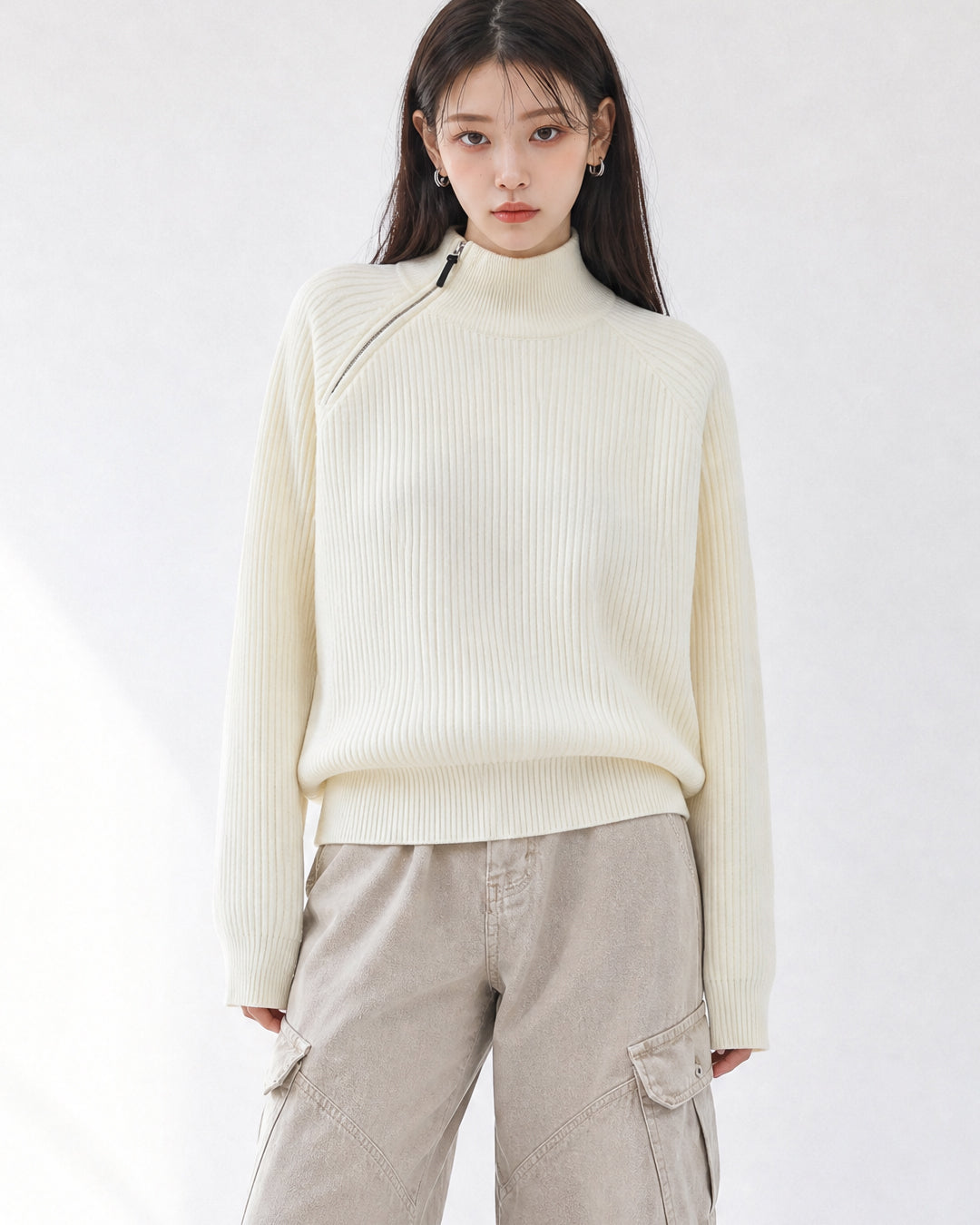 (UNISEX) Shoulder Half Zip-Up Raglan Knit