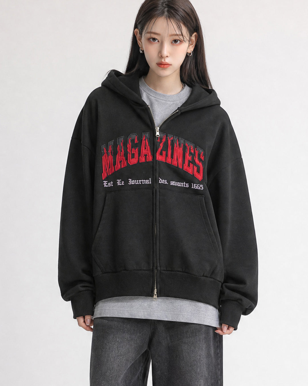 (UNISEX) Magazine Over Hood Zip-Up