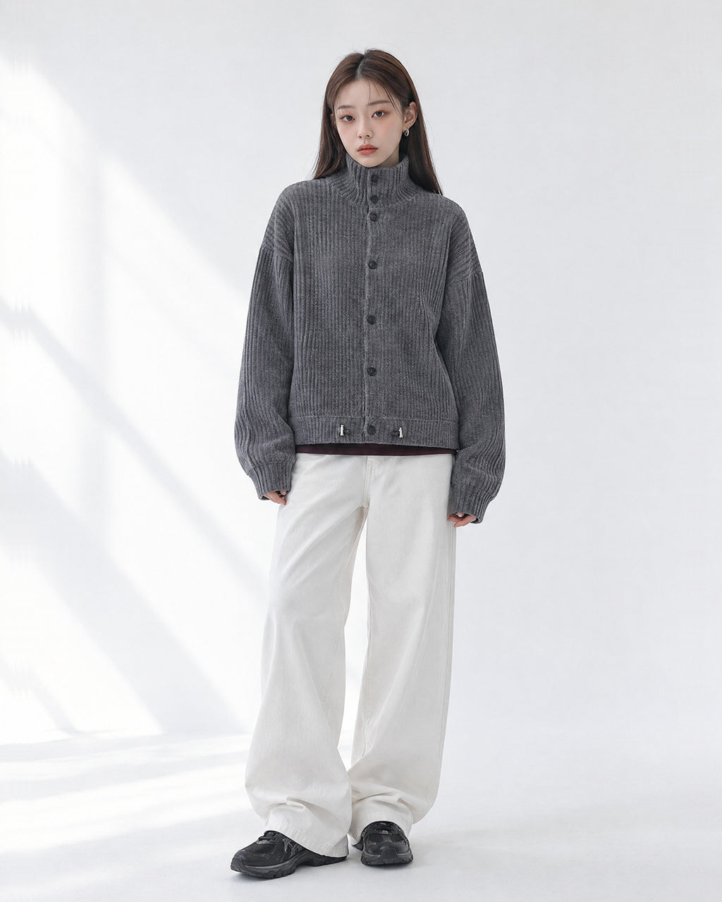 (UNISEX) Velour High Neck Cardigan