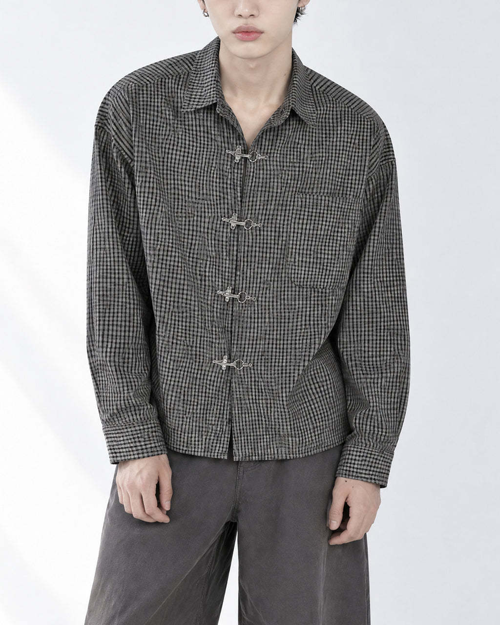 (UNISEX) Fireman Buckle Check Shirt