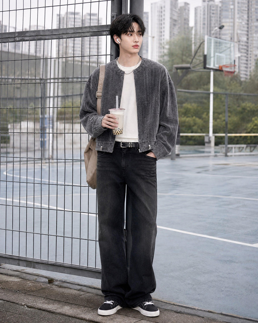 (UNISEX) Velour Crop Cardigan
