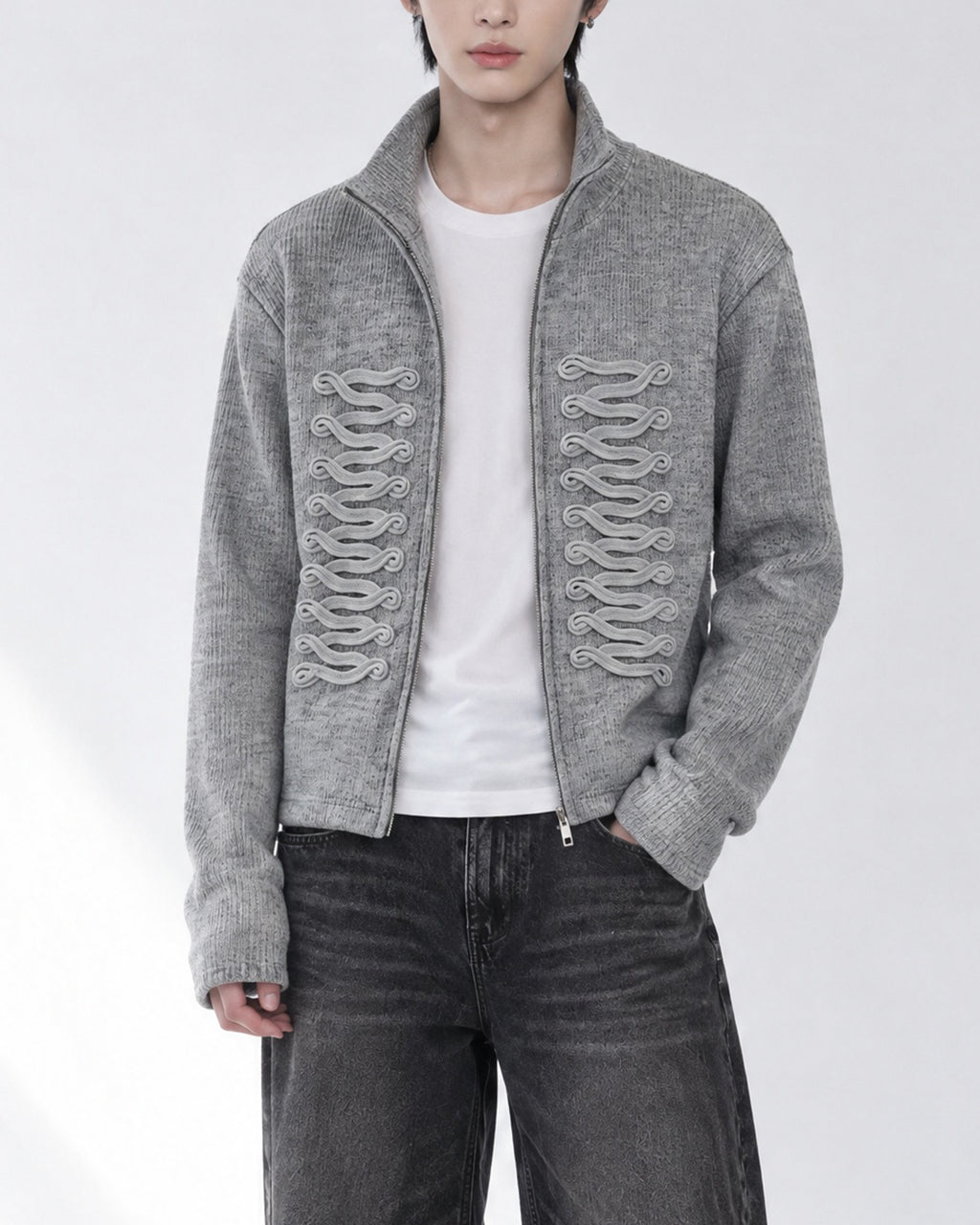 (UNISEX) Napoleon Braid Knit Zip Up