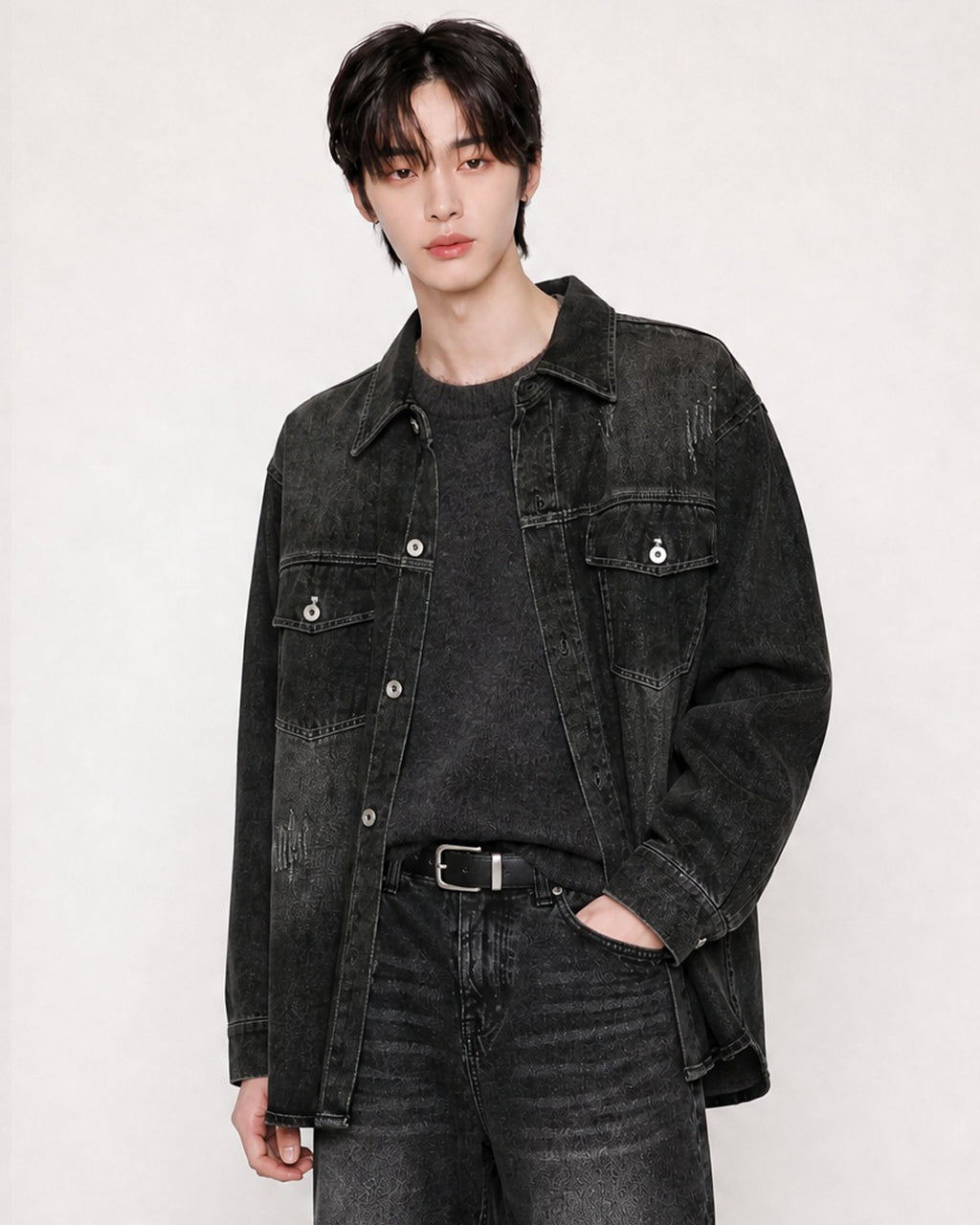 (UNISEX) Scratch Denim Shirts Jacket