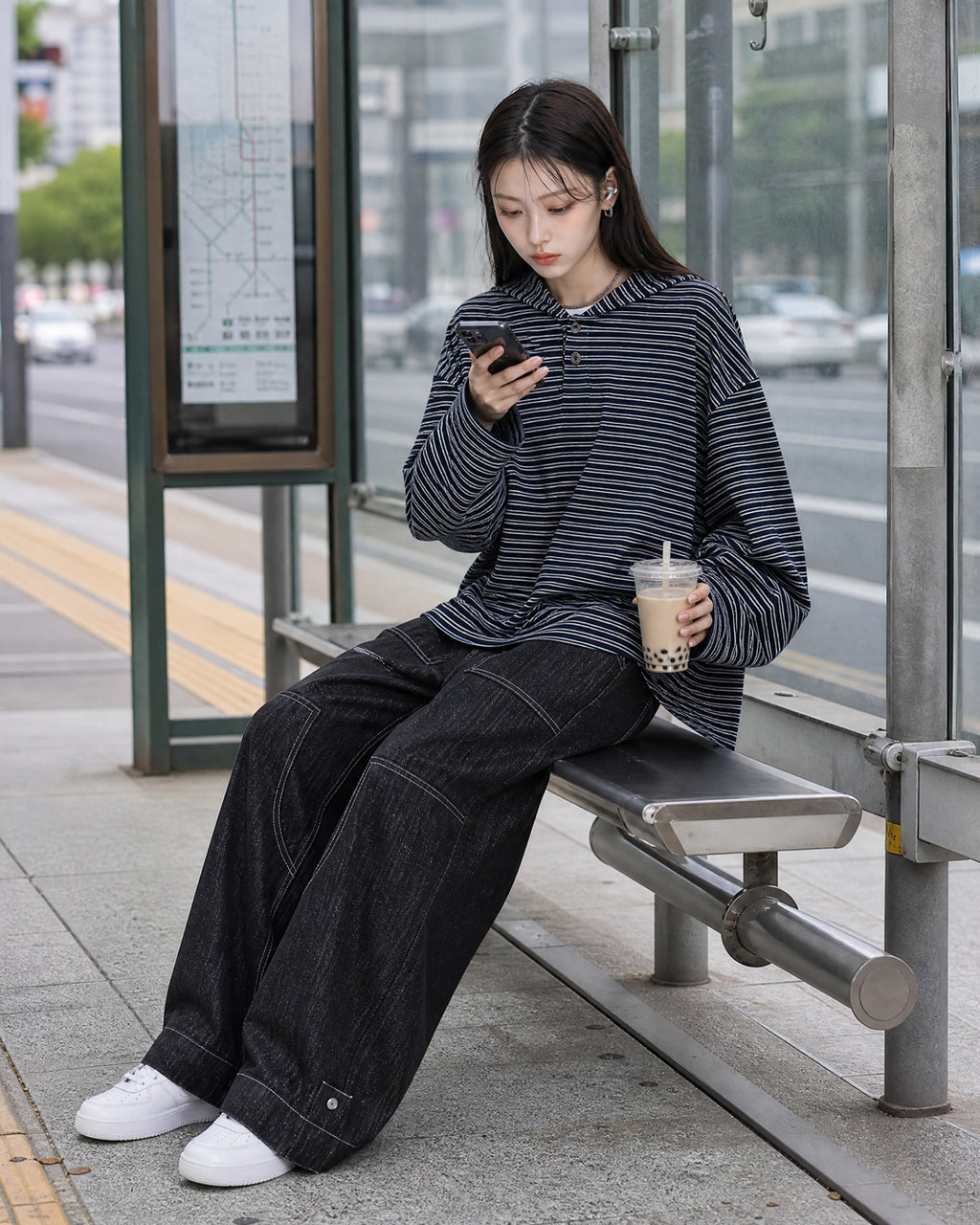 (UNISEX) Multi Stripe Hood Long Sleeve
