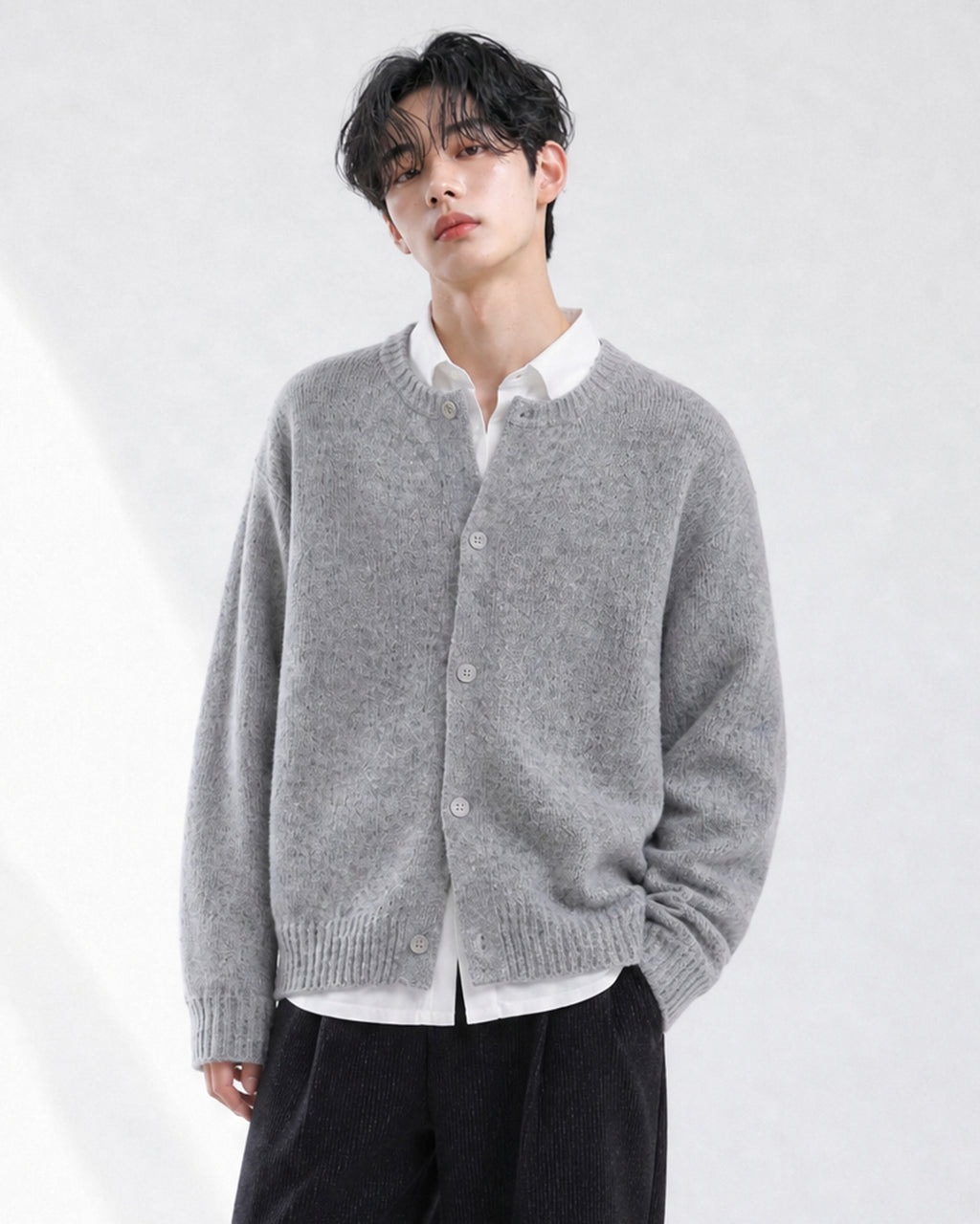 (UNISEX) Wool-mix Heavy Brush Knit Cardigan