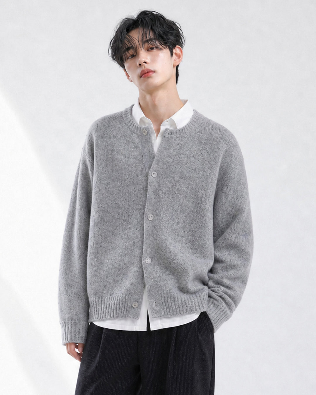 (UNISEX) Wool-mix Heavy Brush Knit Cardigan