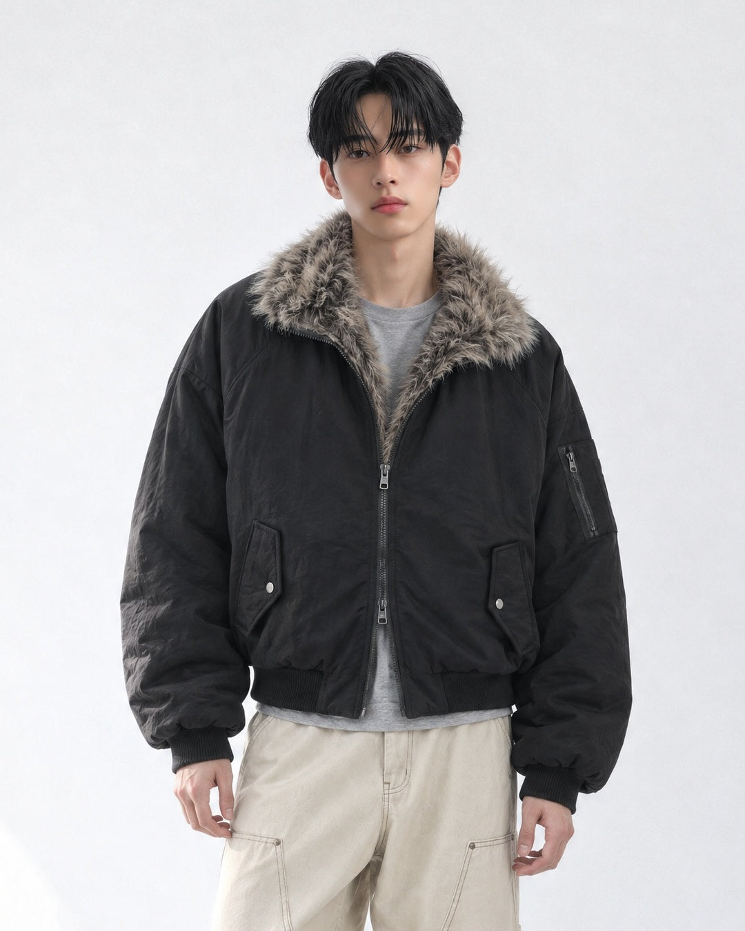 (UNISEX) Fur Trimming Quilted MA-1