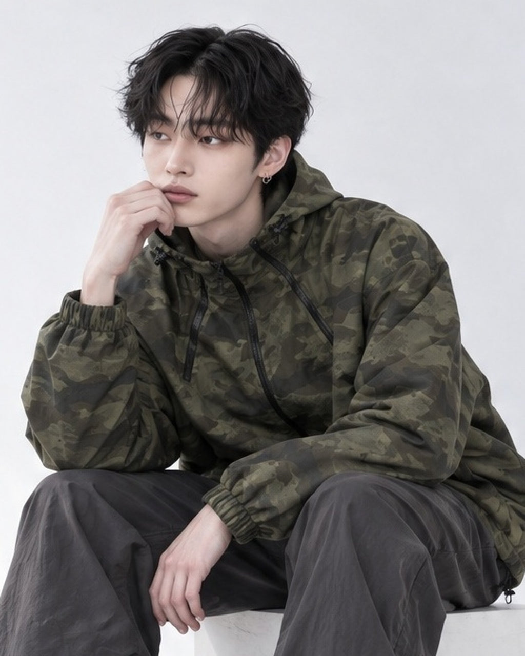 (UNISEX) Camo 3way Zip Hooded Jacket