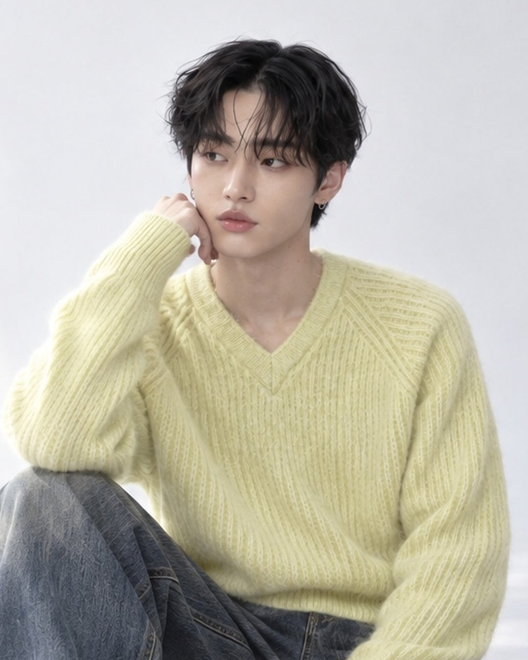(UNISEX) Clay V-Neck Mohair Knit