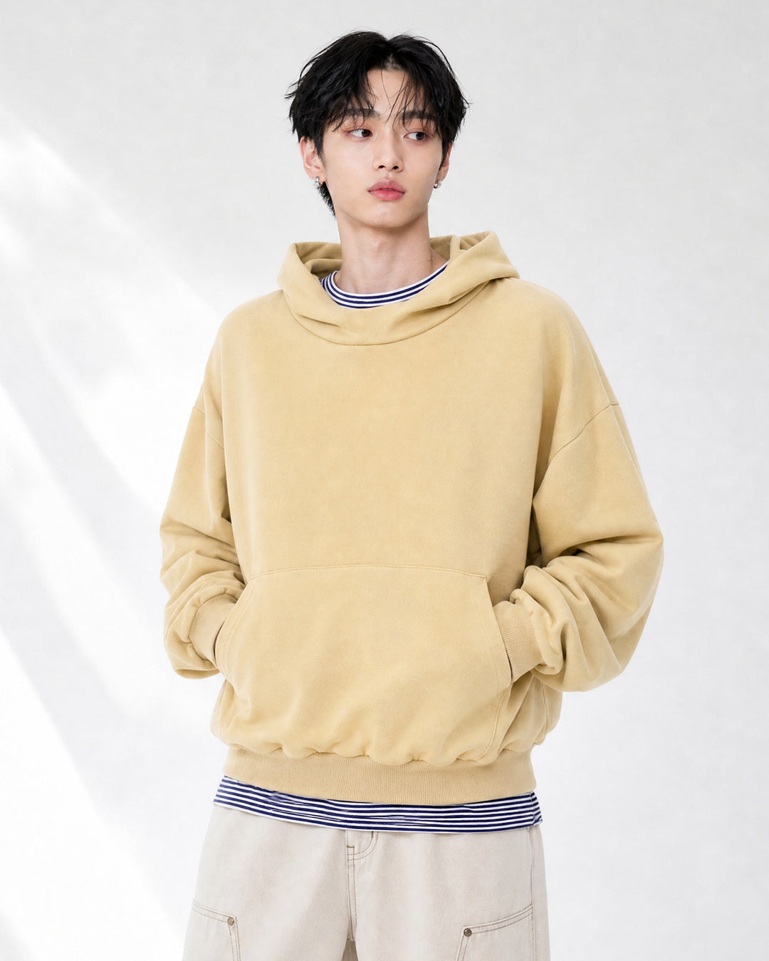 (UNISEX) Half High Neck Crop Hoodie