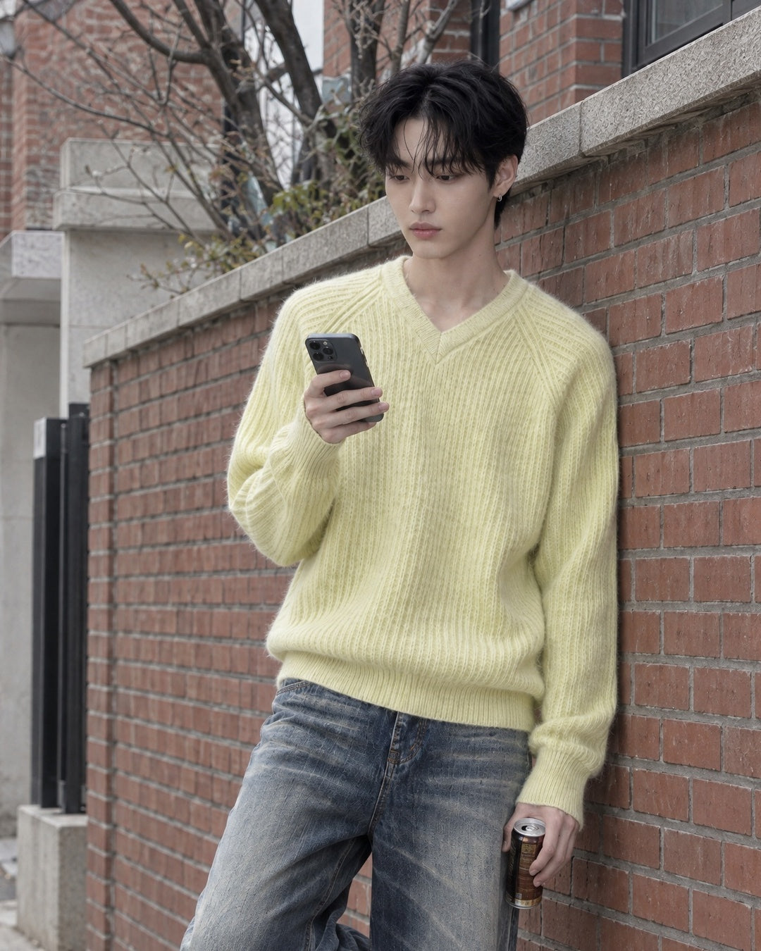 (UNISEX) Clay V-Neck Mohair Knit