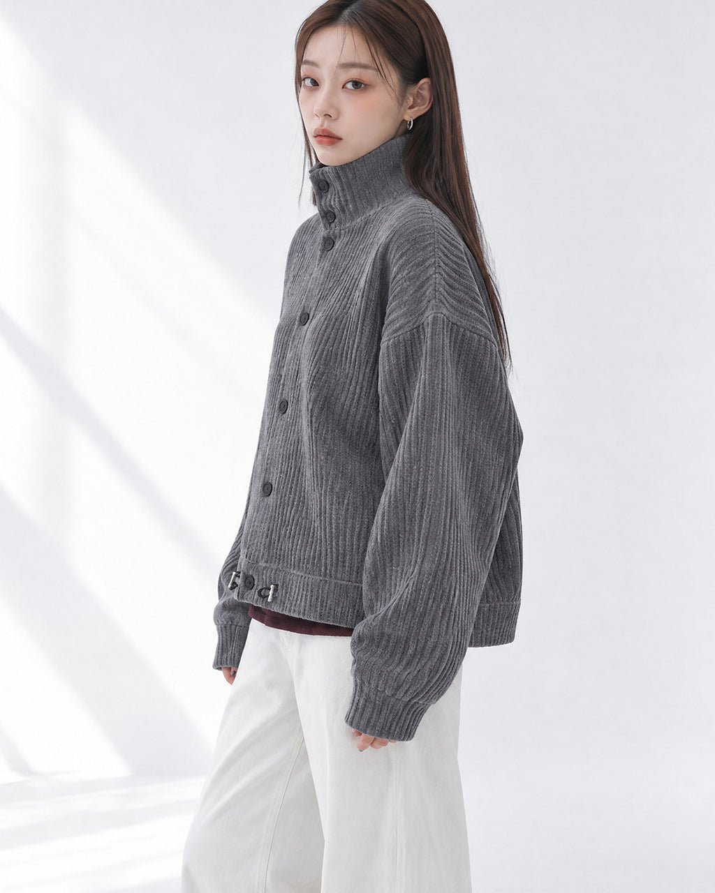 (UNISEX) Velour High Neck Cardigan