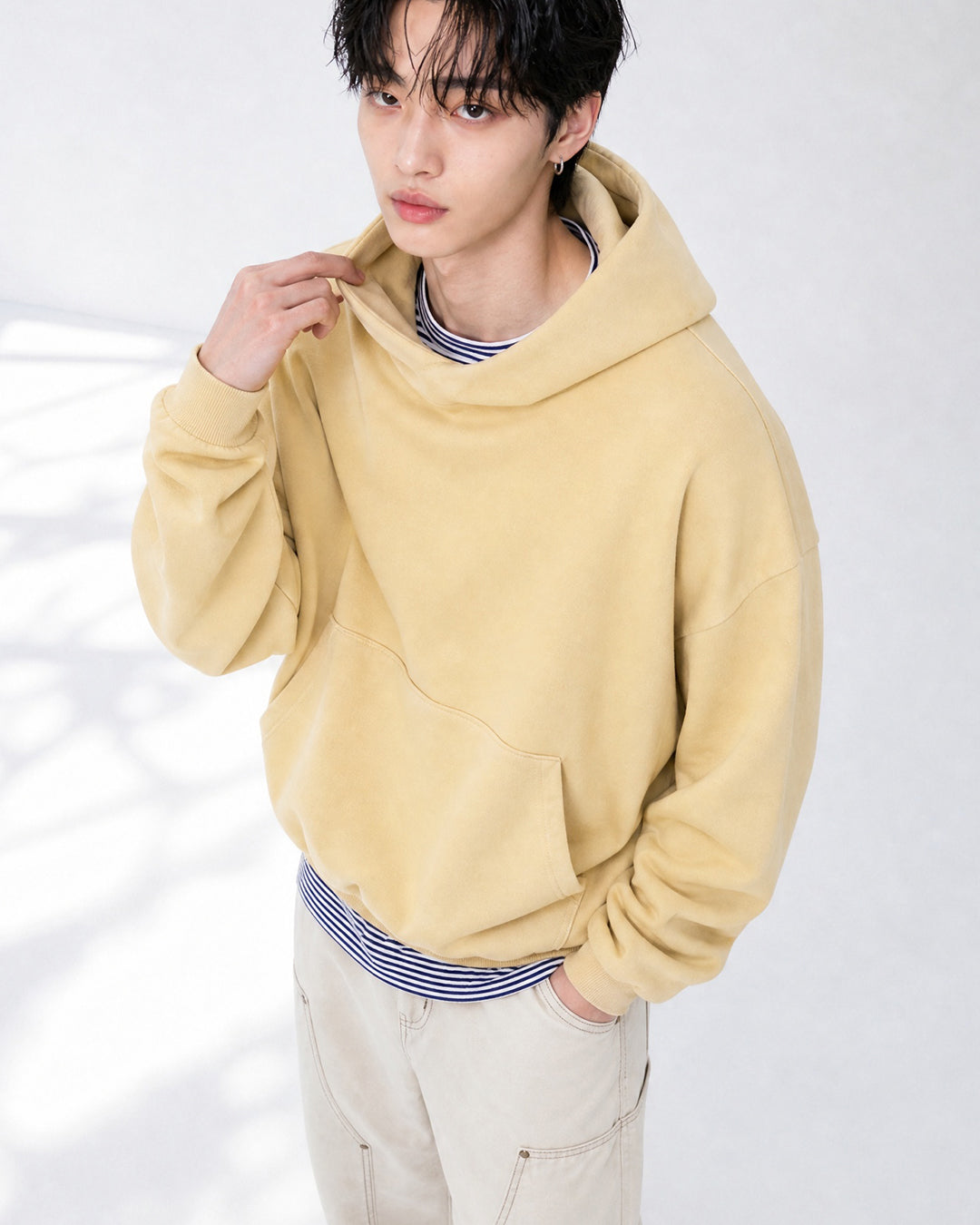 (UNISEX) Half High Neck Crop Hoodie