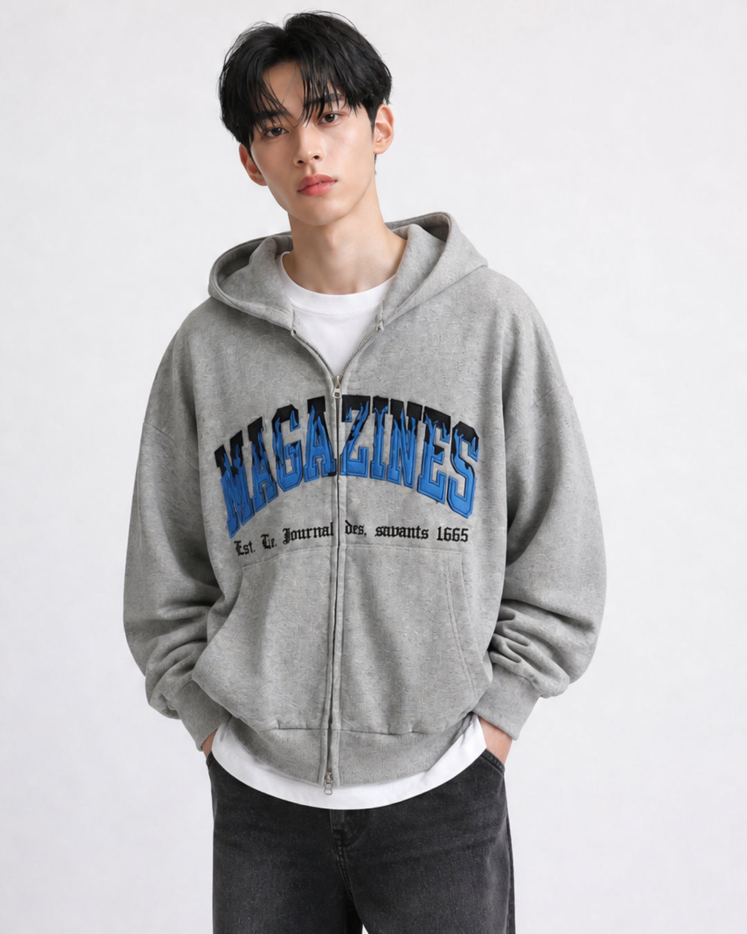 (UNISEX) Magazine Over Hood Zip-Up