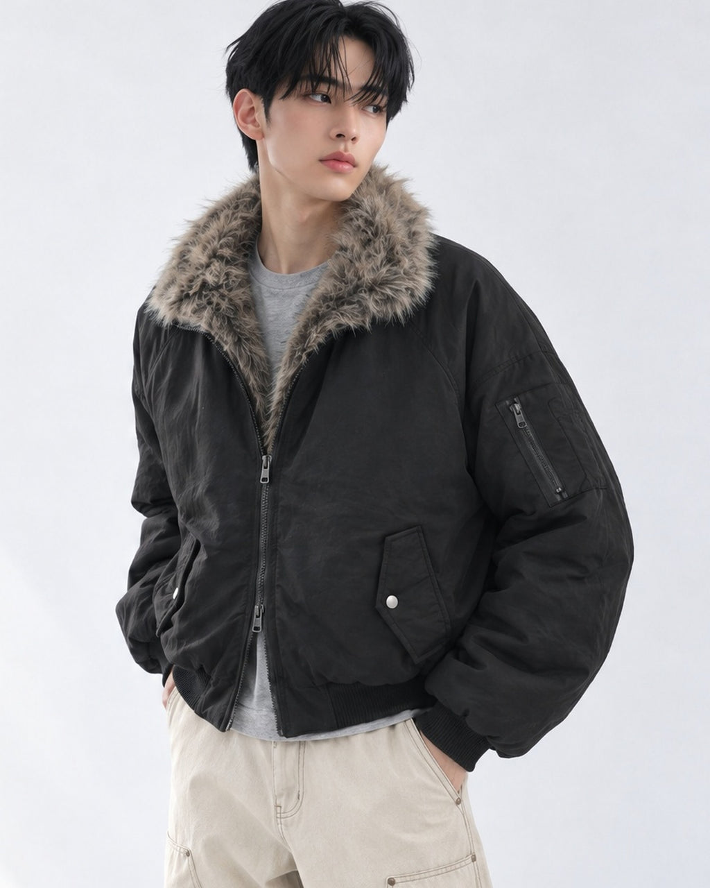 (UNISEX) Fur Trimming Quilted MA-1