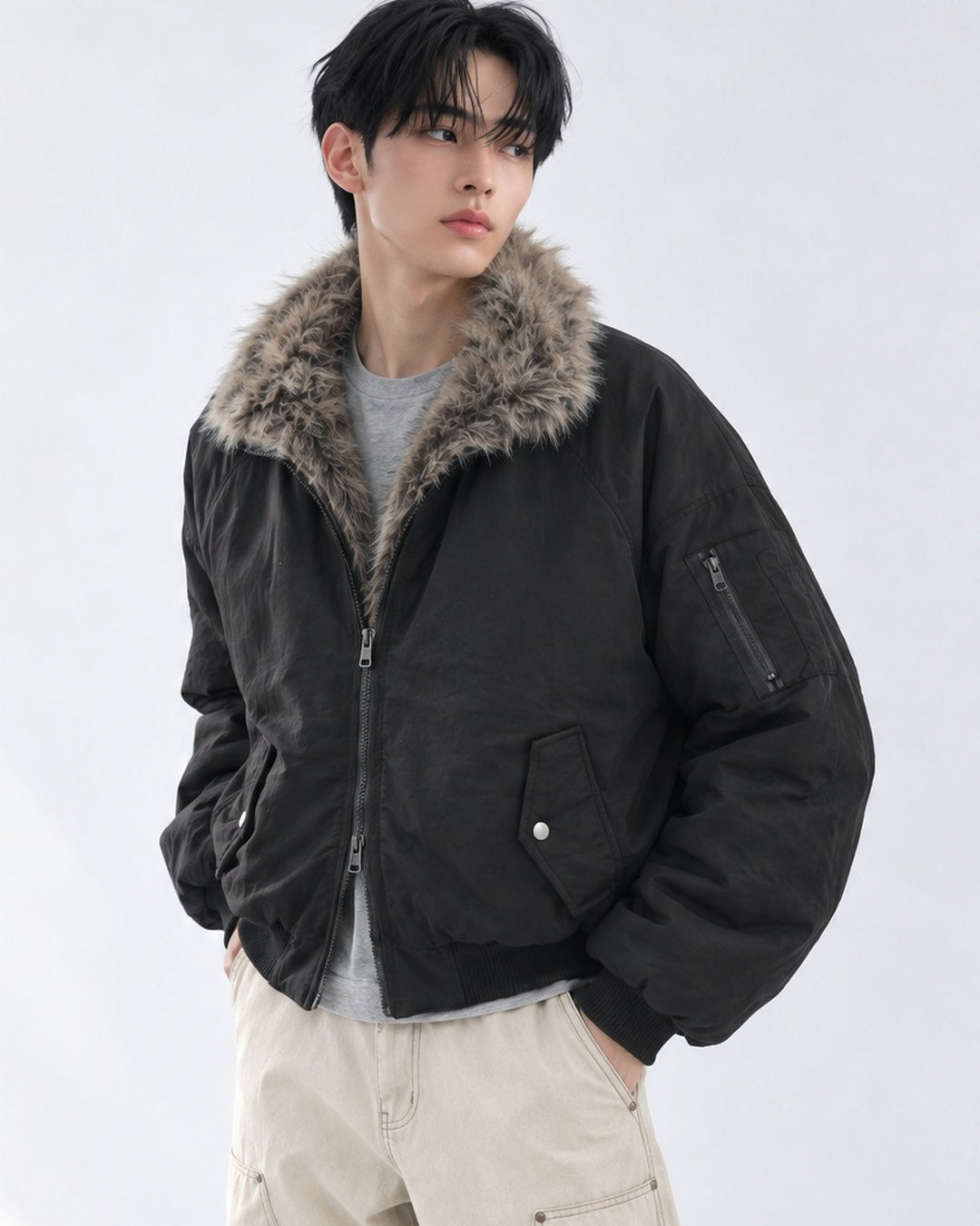 (UNISEX) Fur Trimming Quilted MA-1