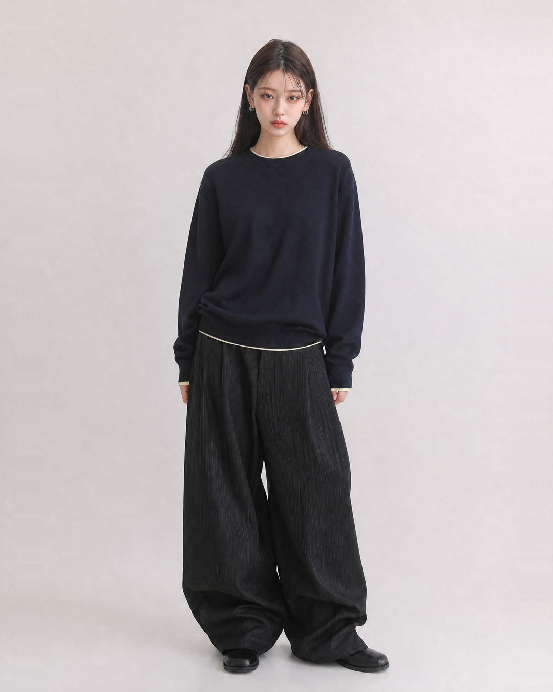 (UNISEX) Pintuck Stripe Wide Slacks