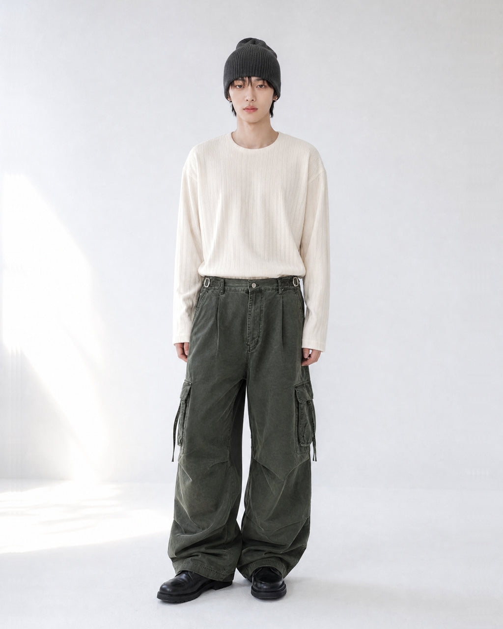 (UNISEX) Velour Ribbed Round Long Sleeve
