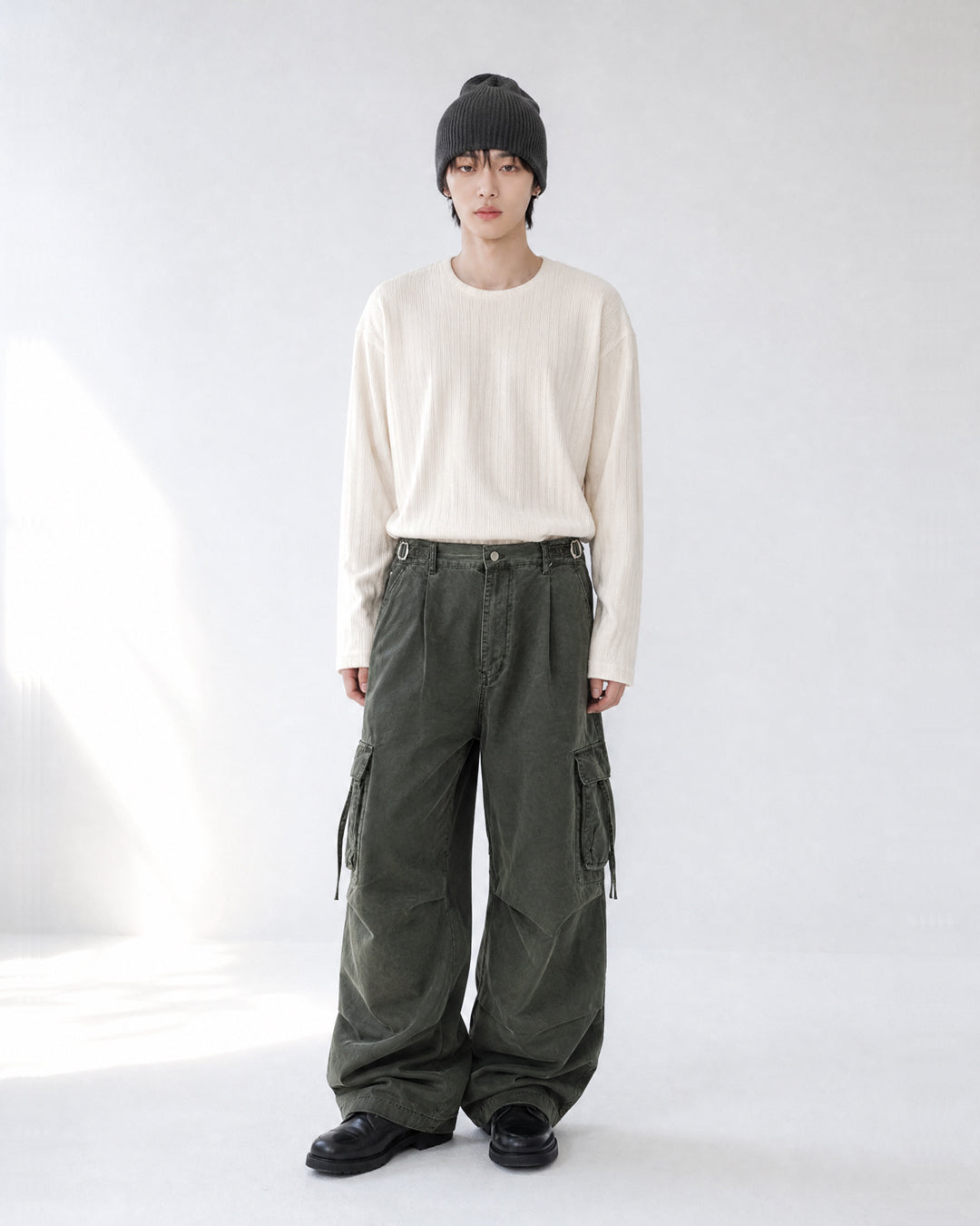 (UNISEX) Velour Ribbed Round Long Sleeve