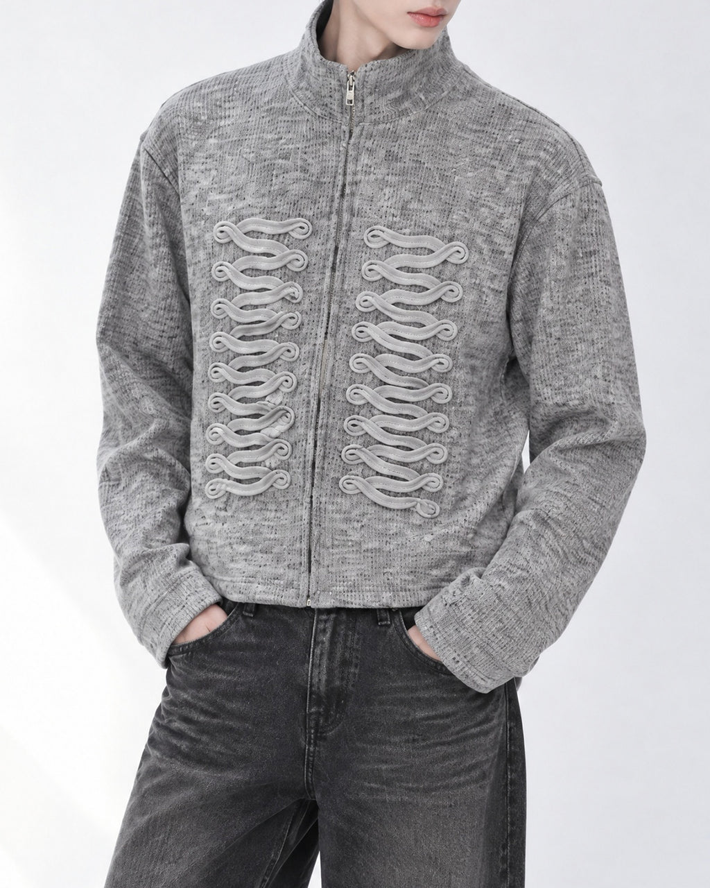 (UNISEX) Napoleon Braid Knit Zip Up