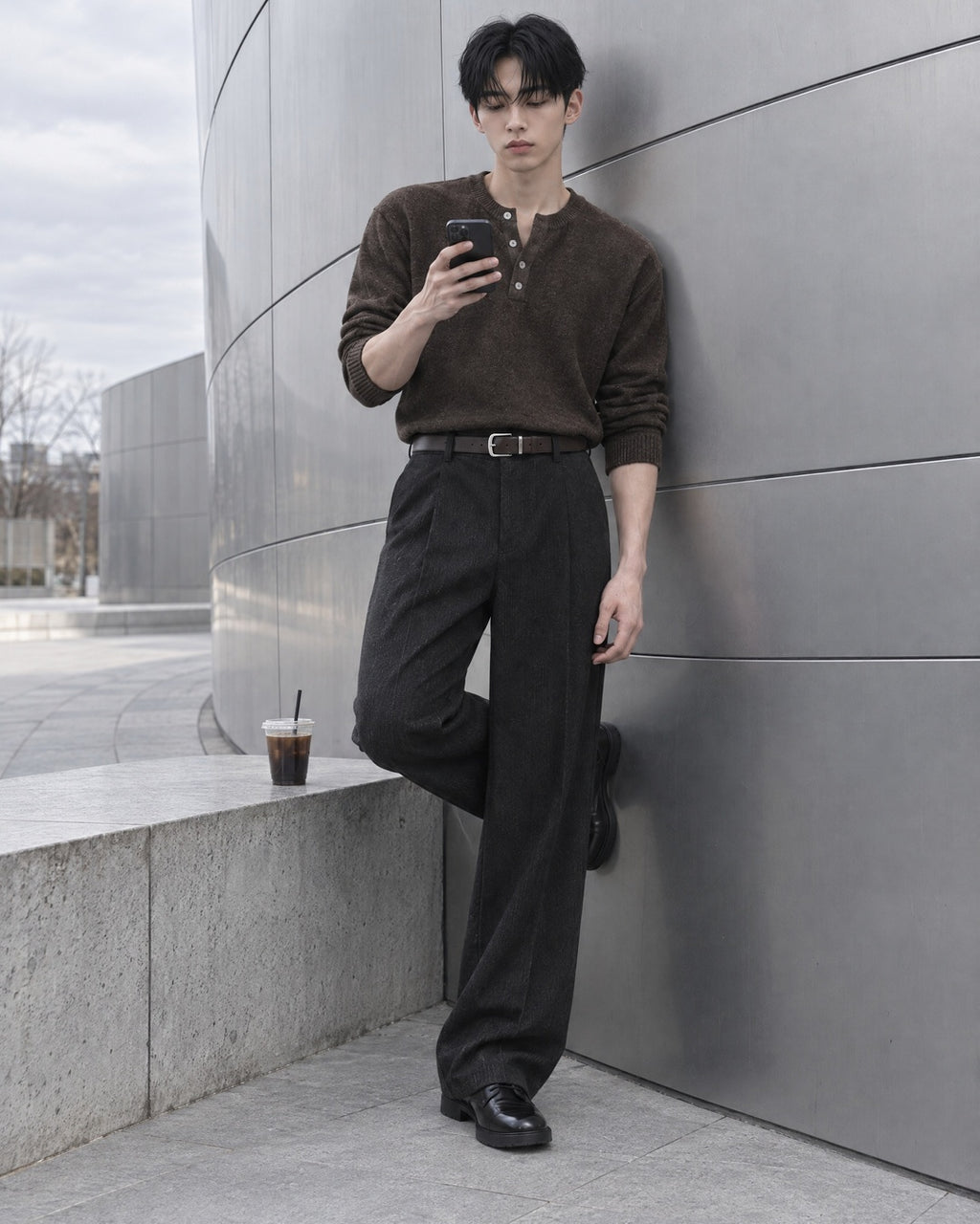 (UNISEX) Pone Henley Neck Wool Mix Knit