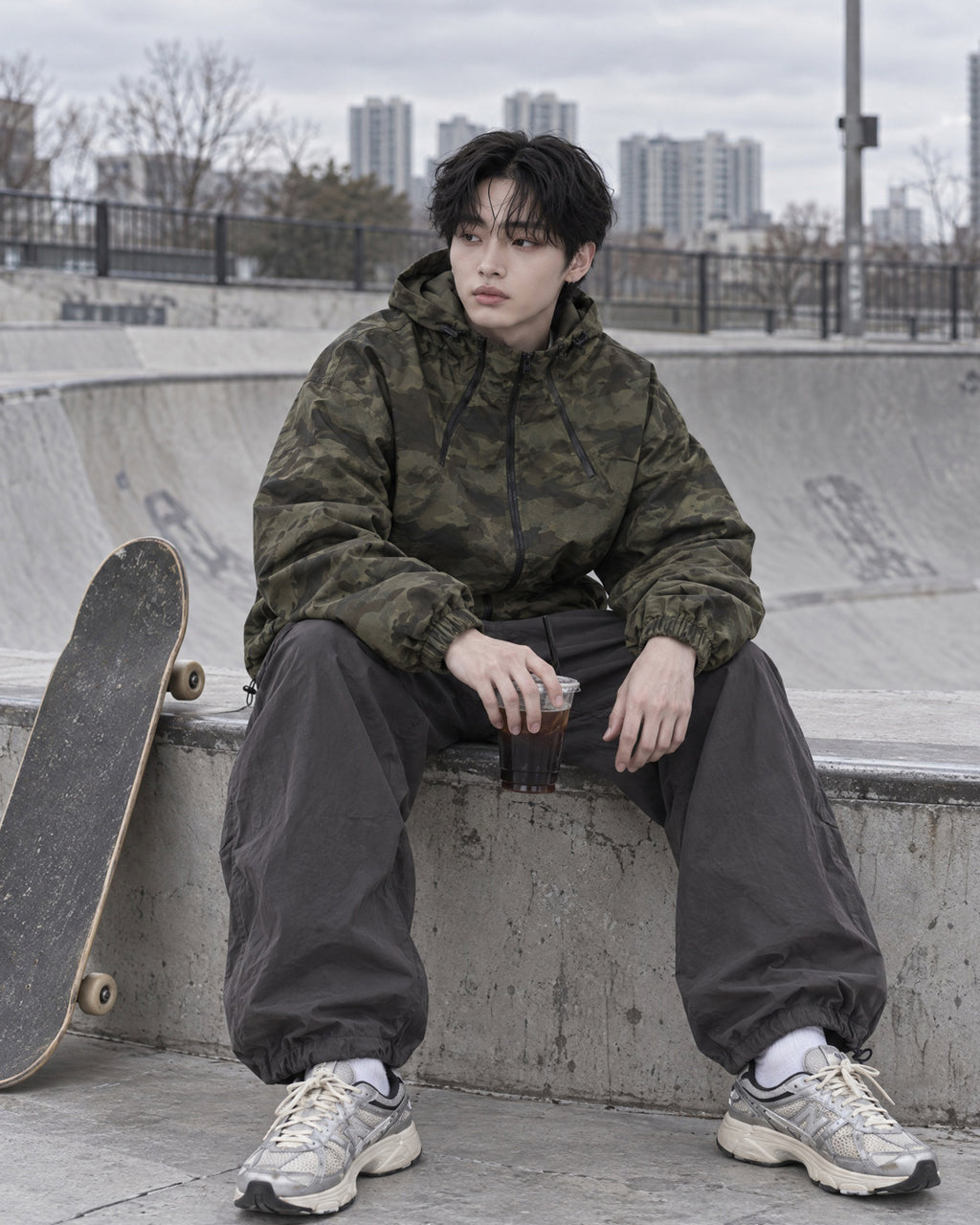 (UNISEX) Camo 3way Zip Hooded Jacket