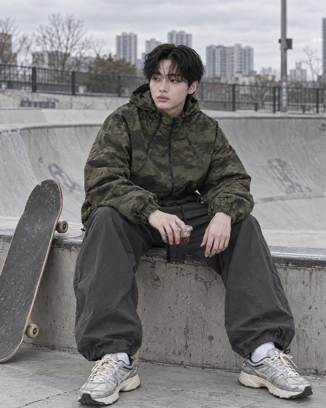(UNISEX) Camo 3way Zip Hooded Jacket